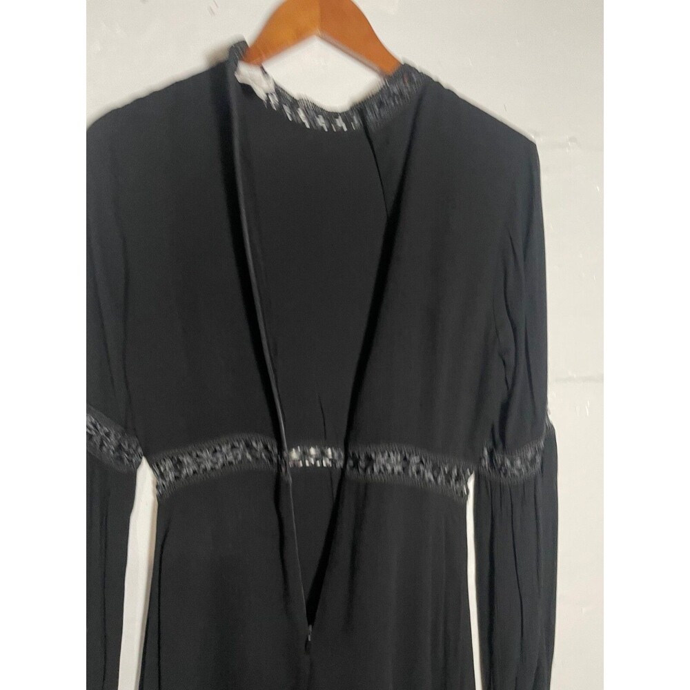 Black Mini Dress High Neck Long Sleeve Lace Detail LBD Lost + Wander Small - Picture 9 of 14